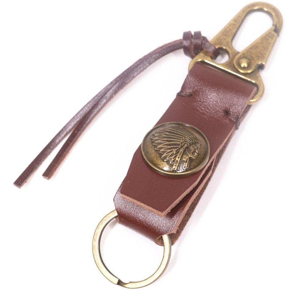 Vintage Genuine Leather Keychain Handmade Car Keychian Leather Pendant Retro Key Holder Male
