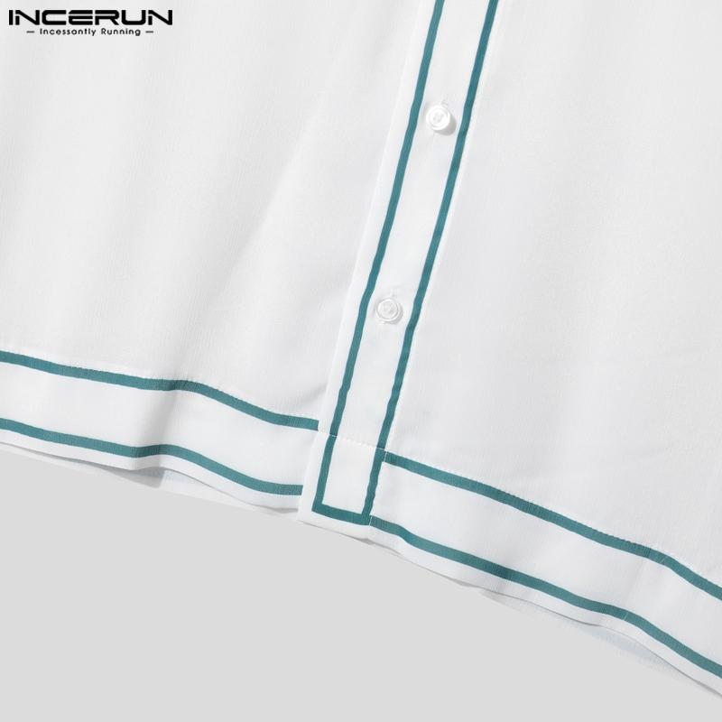 INCERUN Мужские топы без рукавов с лацканами, на пуговицах, с отделкой, полупрозрачные, повседневные