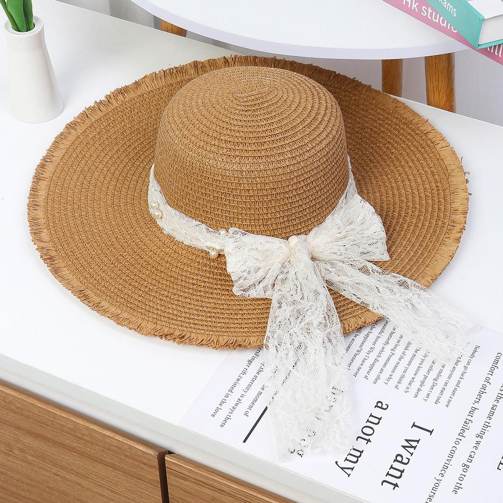 Seaside Beach Hat Lace Straw Hat Children Summer Visor Breathable Sunscreen Bucket Hat Vacation Style Straw Hat
