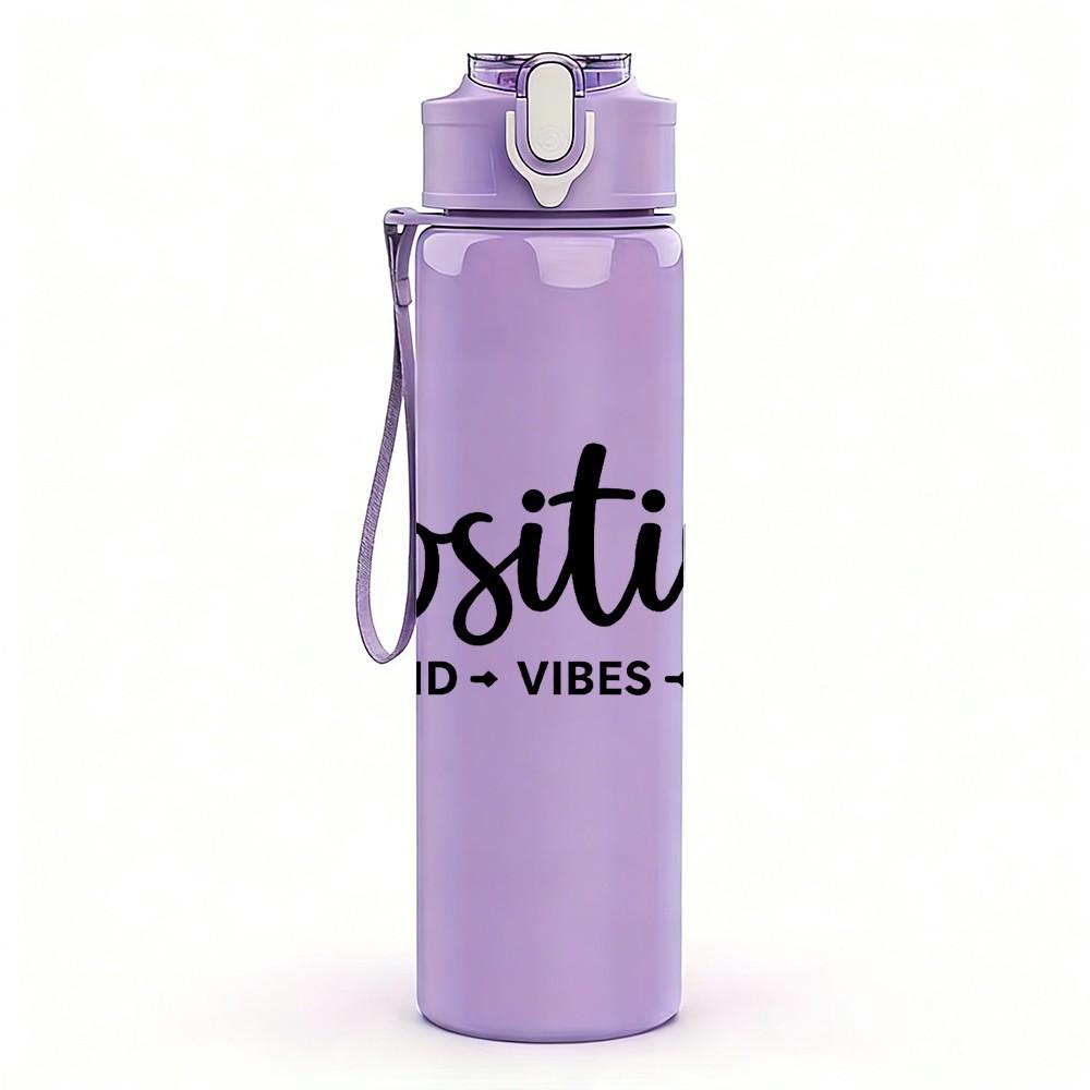 1PC Positive Mind Vibes Life Slogan Text Print 750ml Color Plastic Sports Water Bottle Leakproof Flip Straw Lid Suitable for Sports Office Home Use