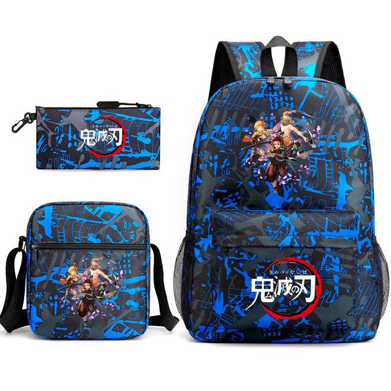 New Schoolbag Animation Three-piece Set Heat Transfer Schoolbag Small Shoulder Pencil Bag Primary and Secondary School Students Backpack