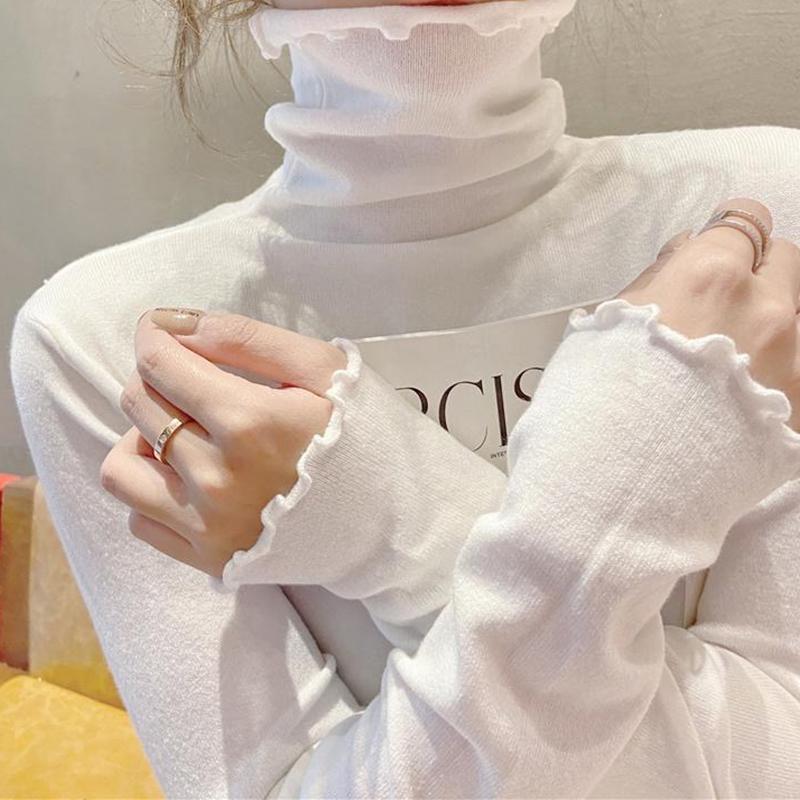 HELIAR Женский свитер с высоким воротом и оборками, длинный рукав, однотонный тонкий пуловер, офисный повседневный свитер, джемпер для женщин, осень-зима