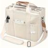 Large Capacity Multi-Pocket Shoulder Bag with Compartments, Multifunctional Tote, Durable Handles, Beige