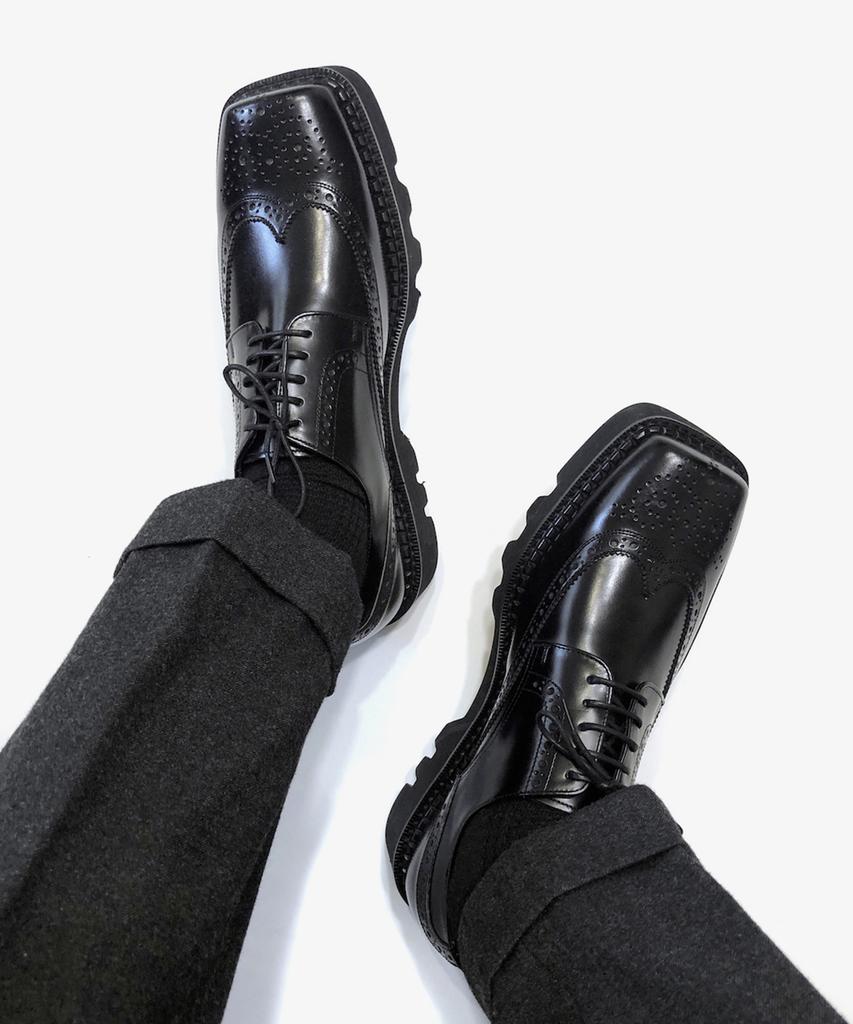 Joenshoe Toe-Cut Wingtip Oxford Work Boots Black