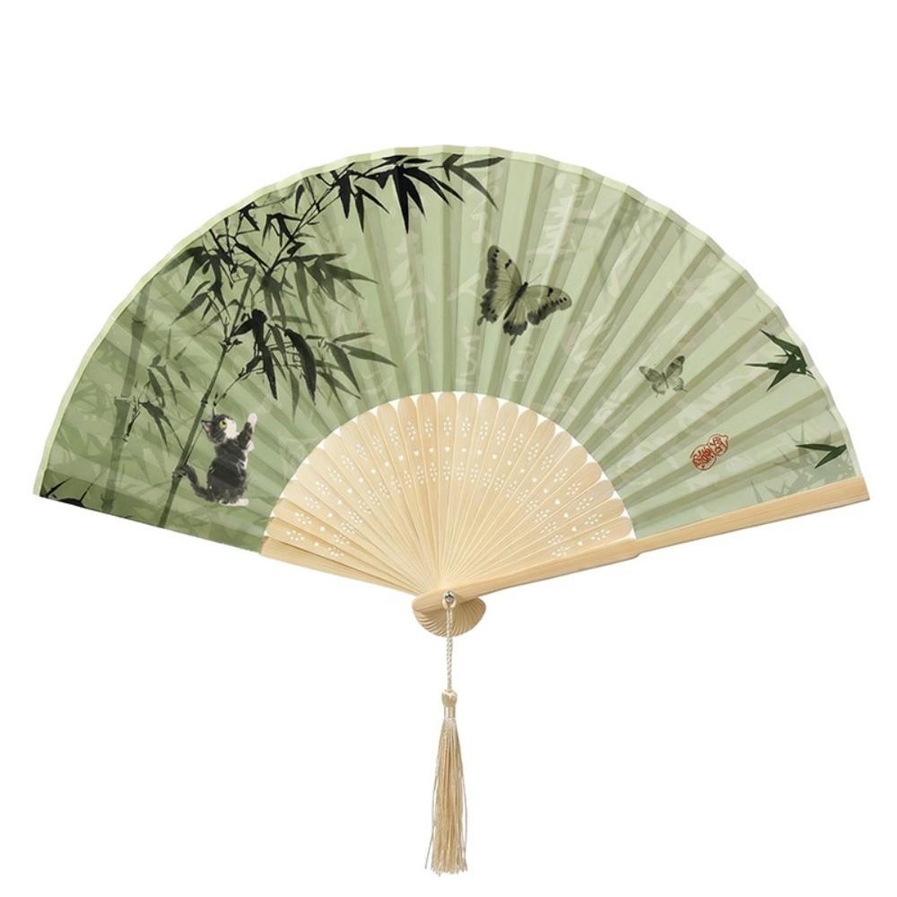 Chinese Style Bamboo Fan Butterfly Handheld Fan Dance Props Tassel Folding Fan Girl Gift