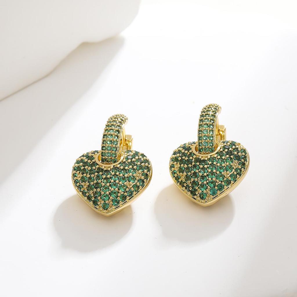 European & American Retro Heart-shaped Zircon Love Earrings - Colorful Dangle Ear Cuffs for Women