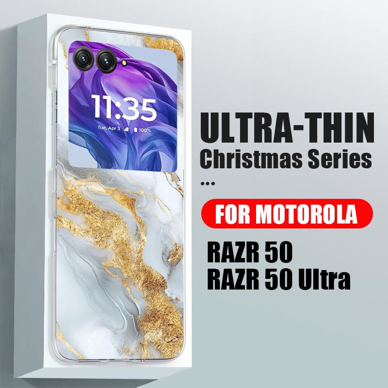 Marble Pattern Phone Case For Motorola Razr 60 40 50 Ultra Razr60 Razr50 Razr40 Shockproof Transparent Folding Hard Back Cover