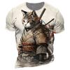 Samurai Cat O-Neck Men's Shirts Summer Male 3d Print Short Sleeve T Shirts Oversized Man Casual Top Tees Daily Animal Clothing