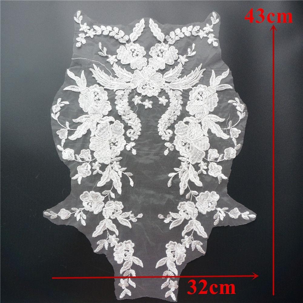 Embroidered Lace Applique Sewing Flower Fabric Collar Patch for Wedding Party Gown Bridal Dress Clothes DIY Crafts