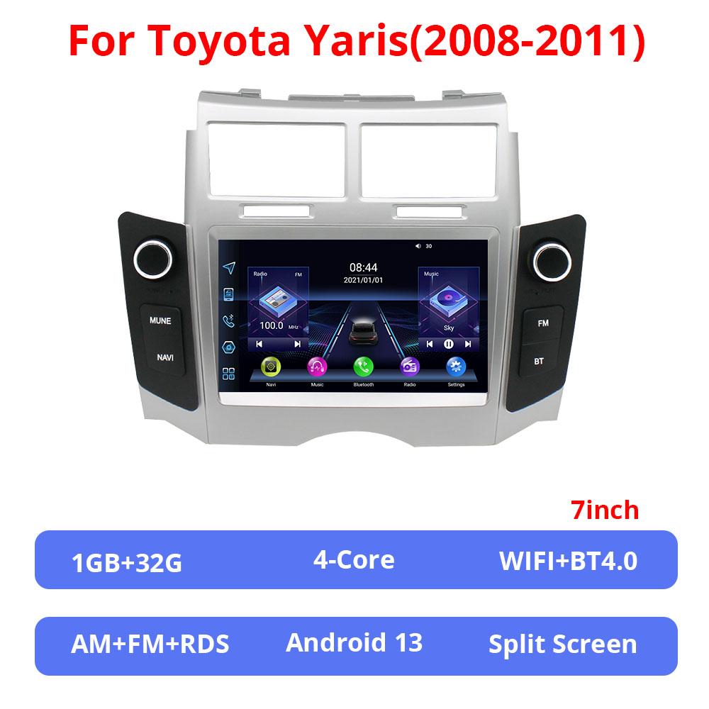 7-дюймовый автомобильный мультимедийный проигрыватель Android 13 GPS для Toyota Yaris 2008-2011 без DVD, беспроводной Carplay и Android Auto 4G WIFI BT5.0