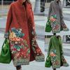Women's Fashion Leisure Long Sleeved Lapel Coat Printed Cardigan Coats