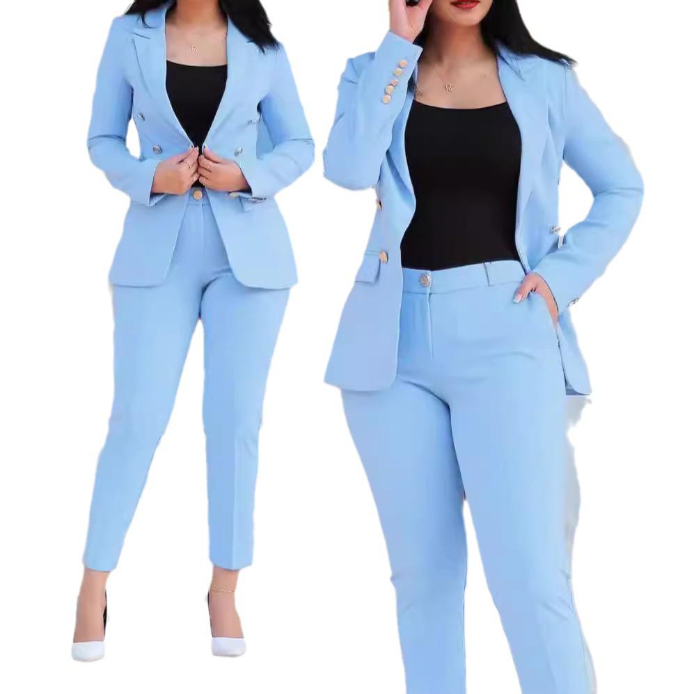 2024 Elegant Women's Casual Double-Breasted Suit In Solid Colors