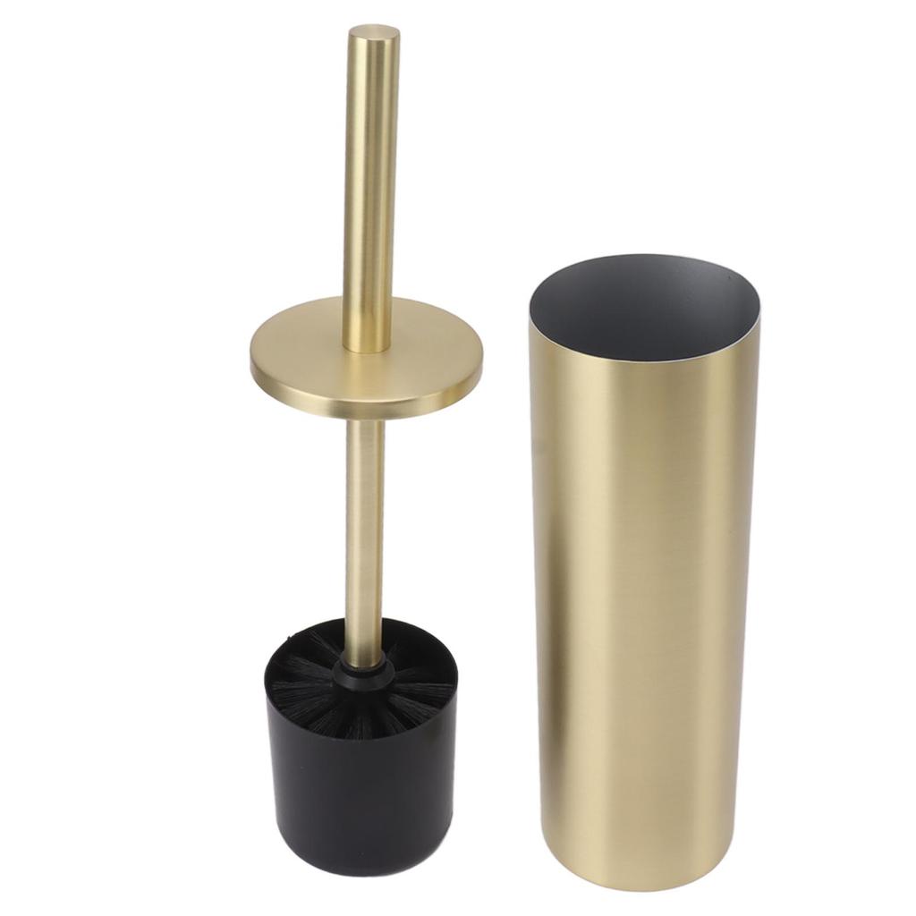 Household Toilet Brush Kit Bathroom Stainless Steel Golden Toilet Brush with Brush Holder Cylinder