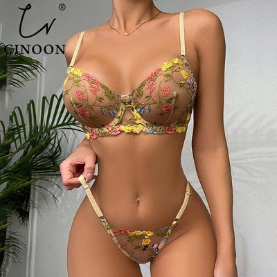 Сексуальный комплект нижнего белья, прозрачный кружевной бюстгальтер с цветочным принтом, трусики, бюстгальтер, женское нижнее белье, стринги, соблазнительные трусики, женские трусы