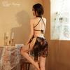 Sexy Perspective Cheongsam Uniform Seduction Transparent Lace High Slits Sexy Pajamas Women's Deep V Sexy Pajamas