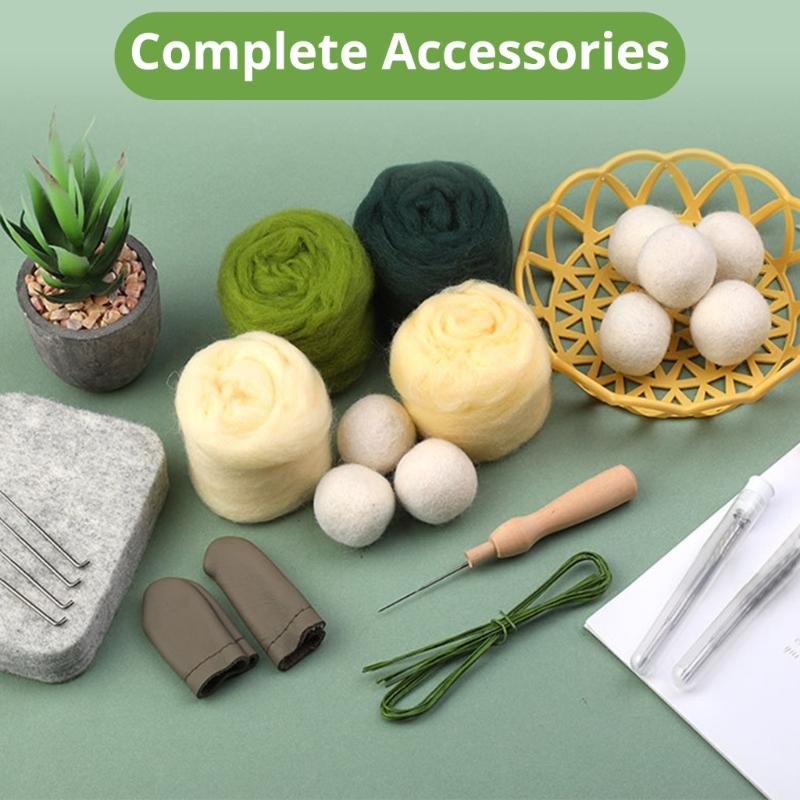 Monstera Potted Plant Needle Felting Supply for Beginner with Needle Instruction Wool Roving Wood Handle Wool Felt Tool