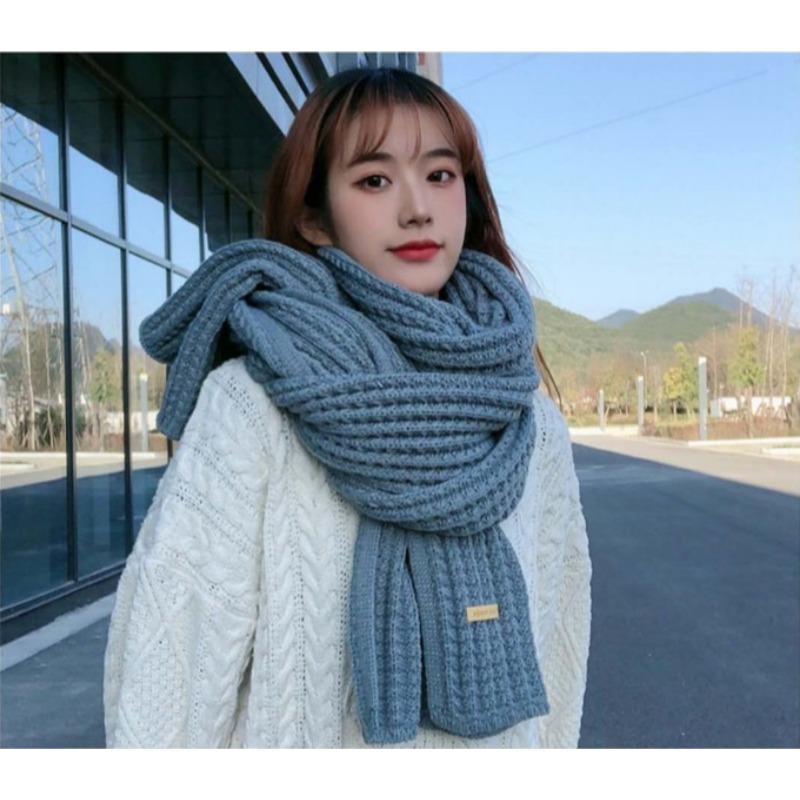 Autumn and Winter Thick Warm Women's Scarf Pure Color Knitted Casual Commuting Scarfs
