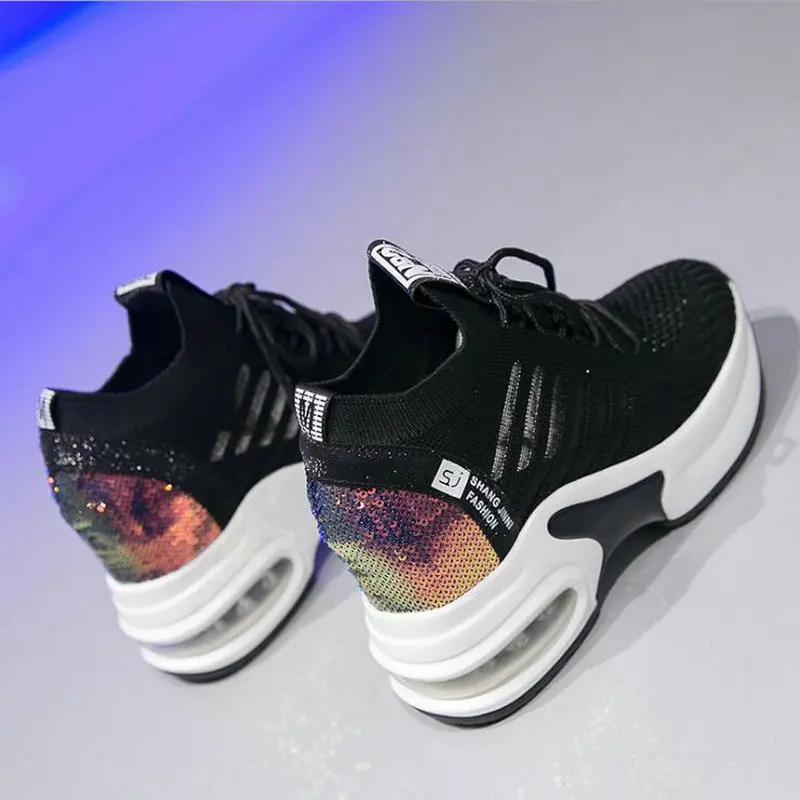 Высококачественные женские кроссовки с блестками и толстыми каблуками, повседневные туфли на танкетке Zapatillas Mujer 2019