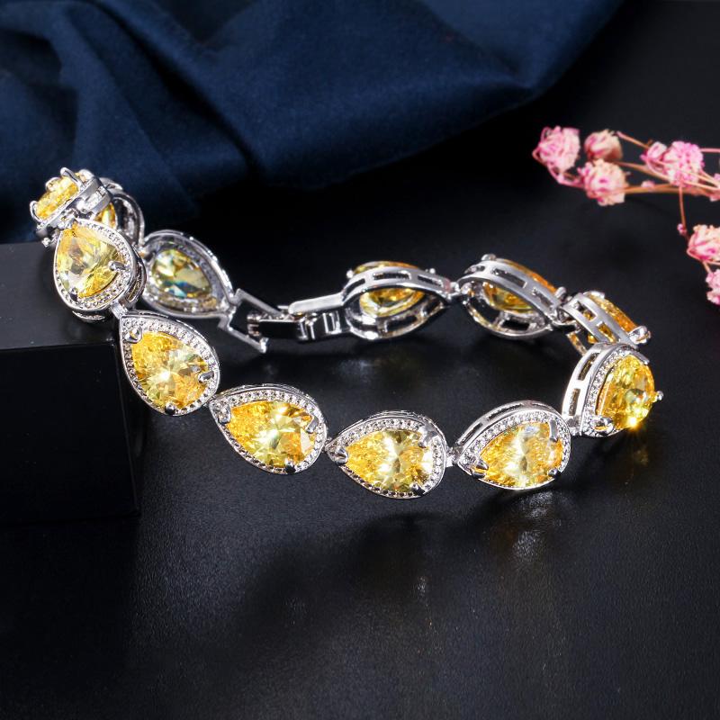 5 Colors Bangle Jewelry Cubic Zirconia Tear Drop CZ Stone Bracelet Women Fashion Water Drop Tennis Bracelet for Bridal Wedding