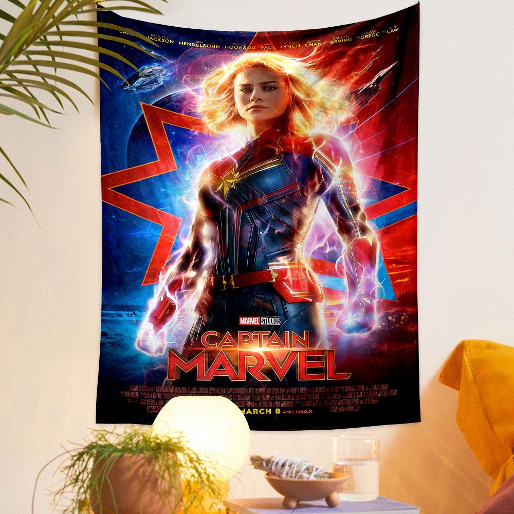 Captain Marvel Tapestry Wall Hanging, Brie Larson Space Hero Art, Marvel Movie Wall Decor for Bedroom Dorm