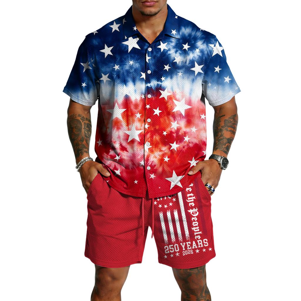 Мужской повседневный легкий дышащий комплект из рубашки с коротким рукавом и шорт