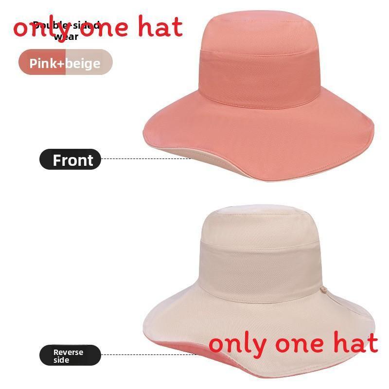 Brim Reversible Wide Sun Hat With Solid Color Design For Summer Casual Use
