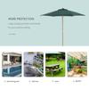 2.5m Wood Garden Parasol Sun Shade Patio Outdoor Wooden Umbrella Canopy Table Market Umbrella With Vent 38mm Pole Rope Pulley Mechanism Green