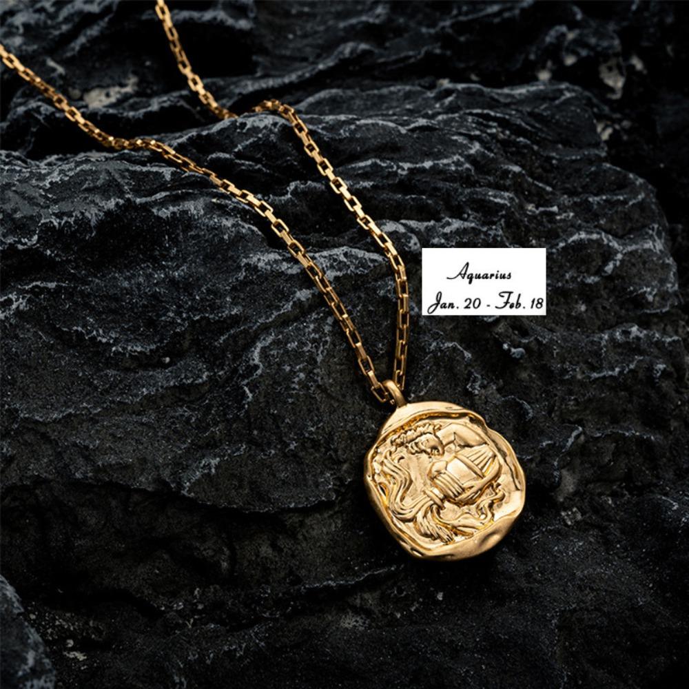 Pendant 12 Constellation Necklace Neck Jewelry Vintage Golden Necklace  Vacation