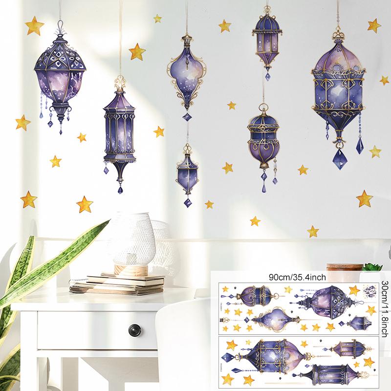2024 Ramadan Kareem Wall Stickers Moon Star Lantern Wall Decal Eid Mubarak Decorations for Home Muslim Islamic Window Sticker