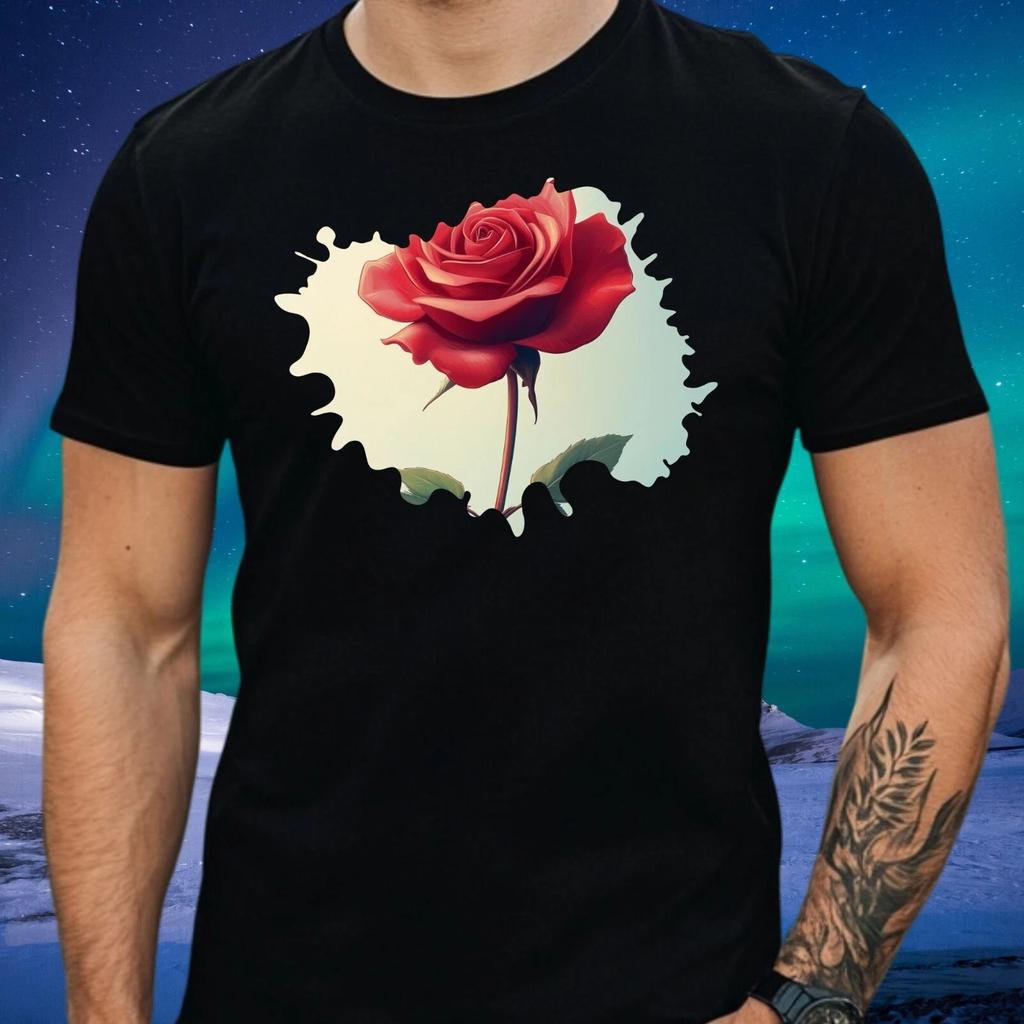 T-Shirt Herren Rote Rose Motiv Baumwolle Größe S bis 5XL