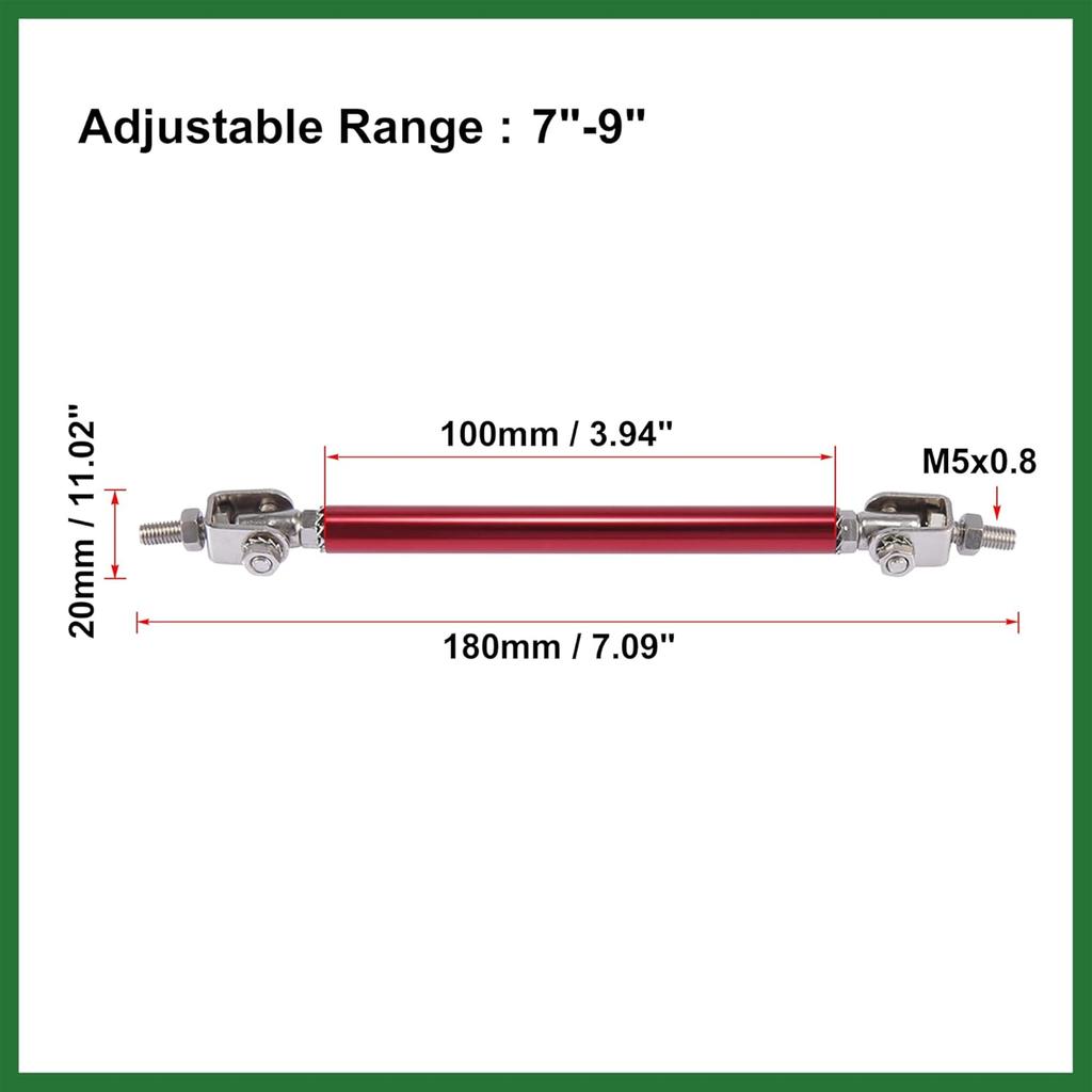 Motoforti 2pcs 7"-9" Car Adjustable Front Bumper Lip Splitter Strut Tie Rod Bar Universal Red Long-lasting