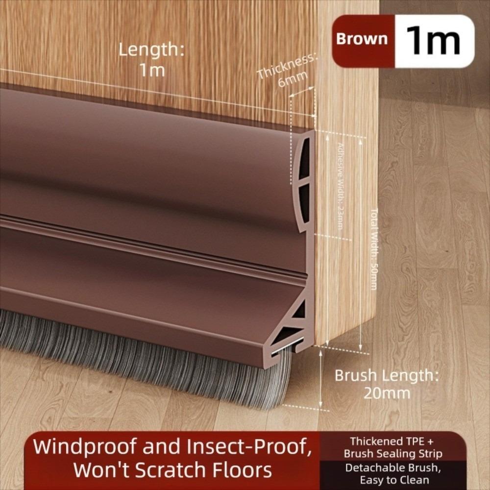 Brush Edge Draft Stopper TPE Door Sweep Removable Door Bottom Seal Indoor Bedroom