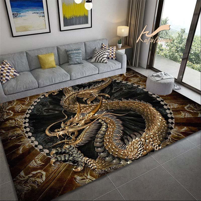 Dragon With Rose Pattern Pringting Rug Non-slip Rug Floor Mat Doormat Carpet for Bedroom Living Room Kitchen Mats for Floor
