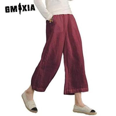 Женские модные повседневные однотонные брюки с высокой талией и капри с принтом