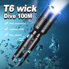 Профессиональный фонарик для дайвинга, 100 метров, мощный T6 с фитилем, портативный светильник для дайвинга, вращающаяся лампа для дайвинга, водонепроницаемый светильник