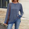 Женская модная полосатая футболка с круглым вырезом и длинными рукавами