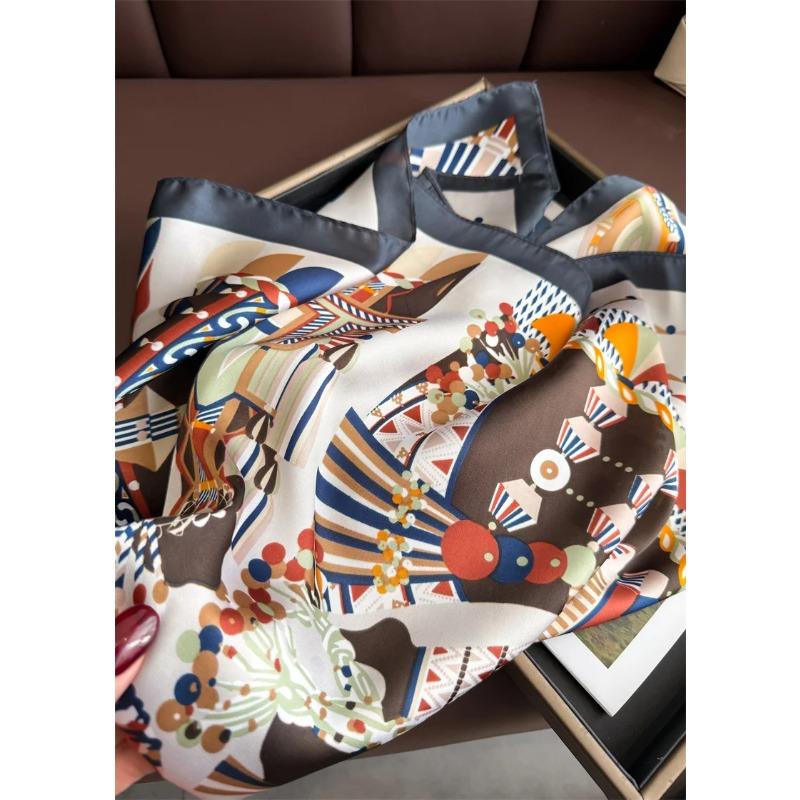 New Fashion Colorblock Print Soft Satin Square Scarf Women's Shawl Wrap Hijab Headscarf 70*70cm Bandanna