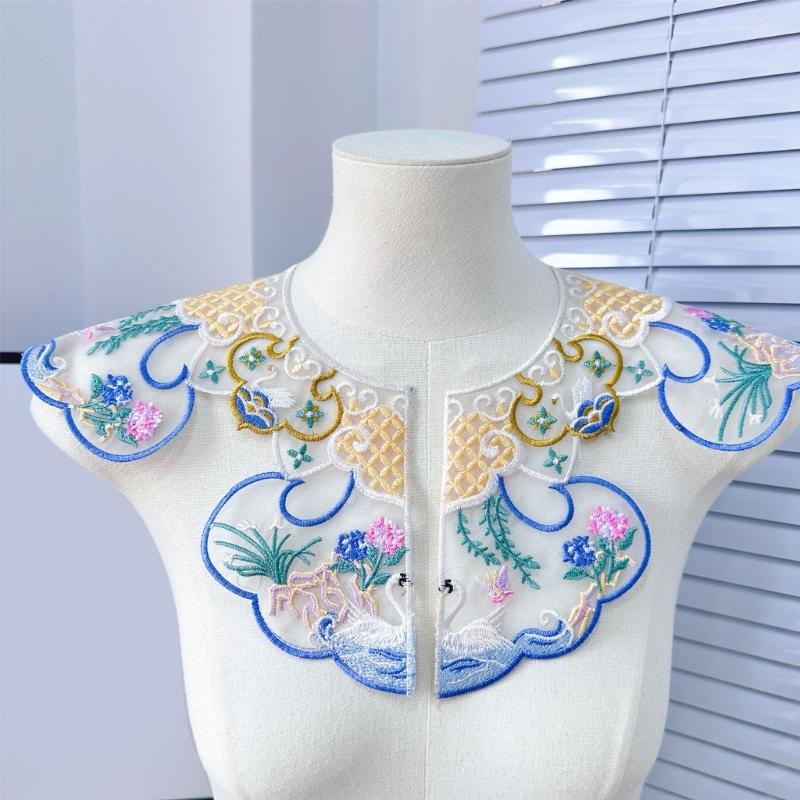 Вышитый цветочный ложный воротник для женщин Элегантный съемный воротник Юбка HorseFace Искусственный воротник Аксессуары для девочек