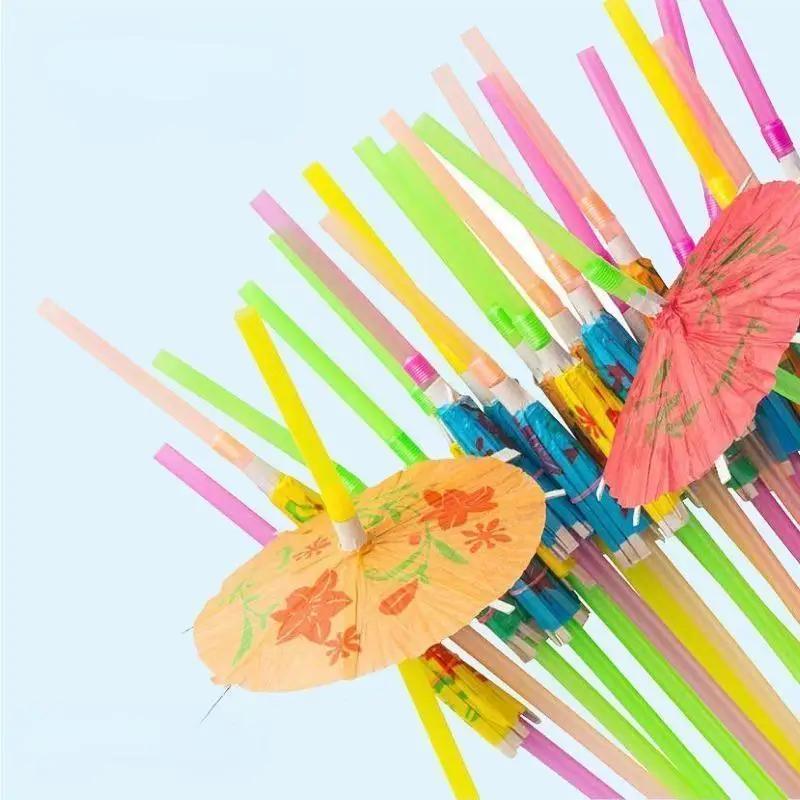 100 шт соломинки для зонтов для напитков, соломинки для зонтов, гавайские соломинки для вечеринок в стиле Луау, украшения для напитков (Ассортимент цветов)