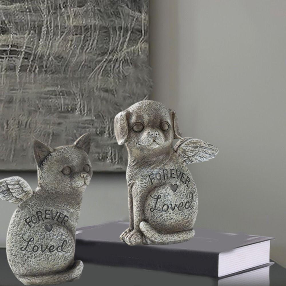 Weatherproof Pet Dog Cats Memorial Sculpture Stone Finish Pet Memorial Tombstone Living Room