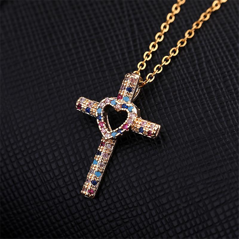 Vintage Punk Zircon Cross Pendant Necklace Stainless Steel Fashion Choker Collar Jewelry Birthday Gifts For Women Girls