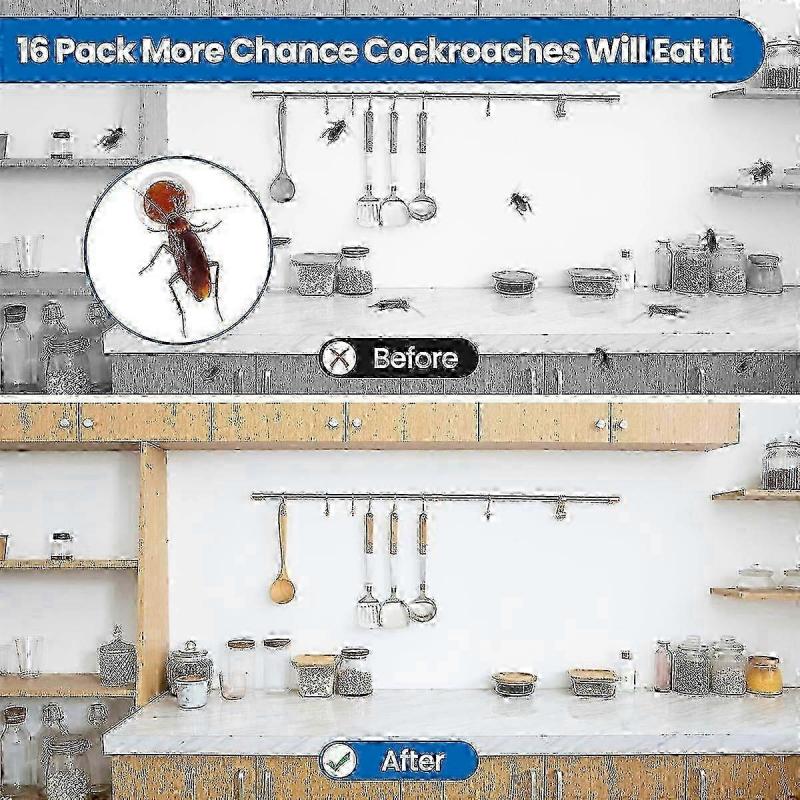 16PCS Roach Bait & Killer Effective Cockroach Repellent and Gel for Quick Elimination of Indoor Roach