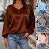 Женские топы однотонные с круглым вырезом и длинным рукавом, блузка однотонная свободного кроя, повседневная блузка для работы, вечеринки, свиданий