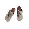Sheepskin version~ retro toe cool slippers femininity metal buckle flip-flops casual beach low-heeled slippers outer wear