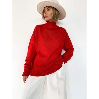 Женский осенне-зимний утолщенный однотонный свободный свитер с длинными рукавами