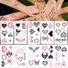 10sheets Y2K Black & Pink Love Tattoo Stickers For Face Arm Body Temporary Decorative Tattoo Stickers Girls Party Supplies Gifts