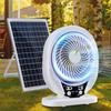 Portable Solar Fan Rechargeable Solar Powered Camping Fan with LED Bulb USB Ports Home Office Cooling Air Fan