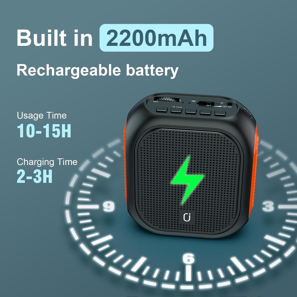 Voice Amplifier for Teacher with Wired Microphone Headset and Waistband, Rechargeable PA System MP3 Support, AUX In, REC for Teaching, Meeting