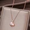 Korean Fashion Shell Pearl Necklace for Women Stainless Steel Creative Copper Micro -inlaid Marine Banquet Wedding Jewelry Gift