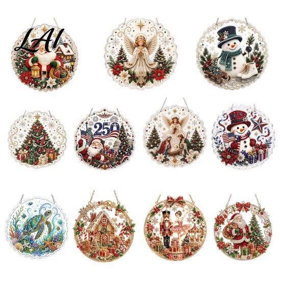 Beaded Christmas Ornaments Faux Pearl Painting Suncatcher Kit 3D Nativity/Santa Claus/Bird/Tree Traditional Nativity Beads Art Craft Acrylic